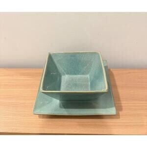 Z Gallerie Turquoise Teal Ceramic Plate and Bowl